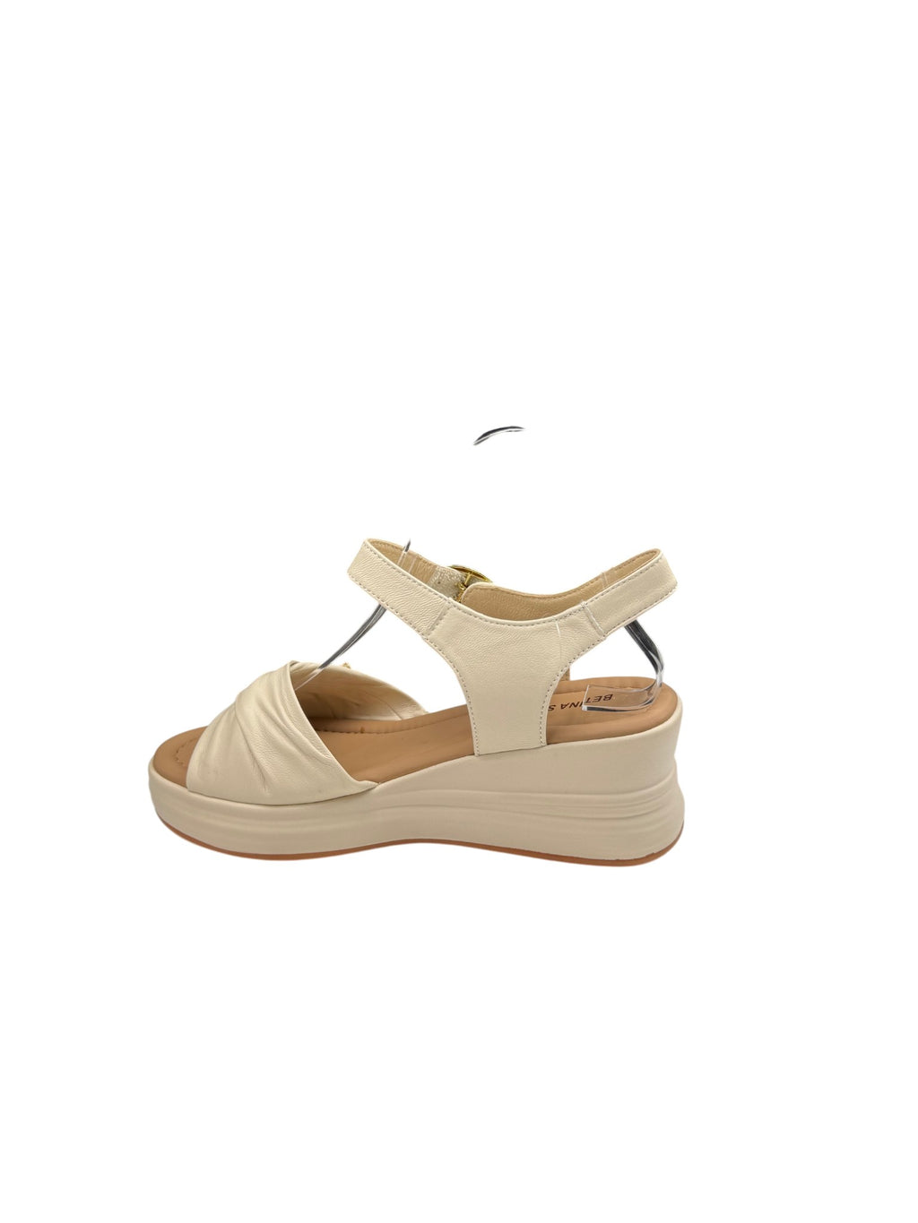 Sandale casual damă crem din piele naturală cu platformă și cataramă