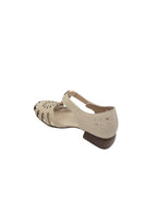 Sandale casual damă bej din piele naturală cu velcro și decupaje