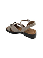 Sandale casual damă bej din piele naturală cu barete late și cataramă argintie