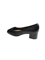 Pantofi damă negri din piele naturală cu toc gros și ornament argintiu