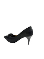 Pantofi eleganți damă negri din piele naturală cu toc subțire și efect texturat