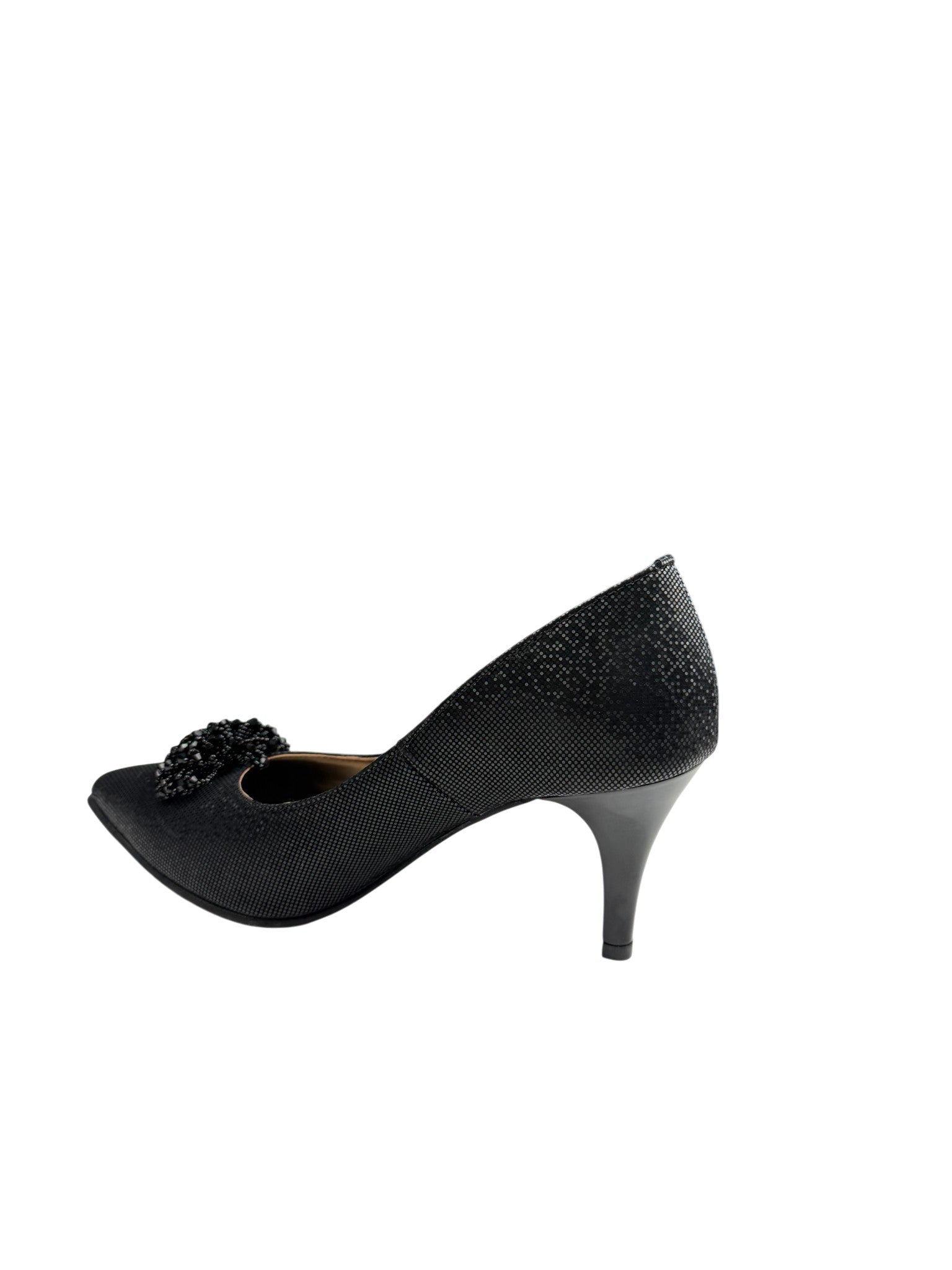 Pantofi eleganți damă negri din piele naturală cu toc subțire și efect texturat