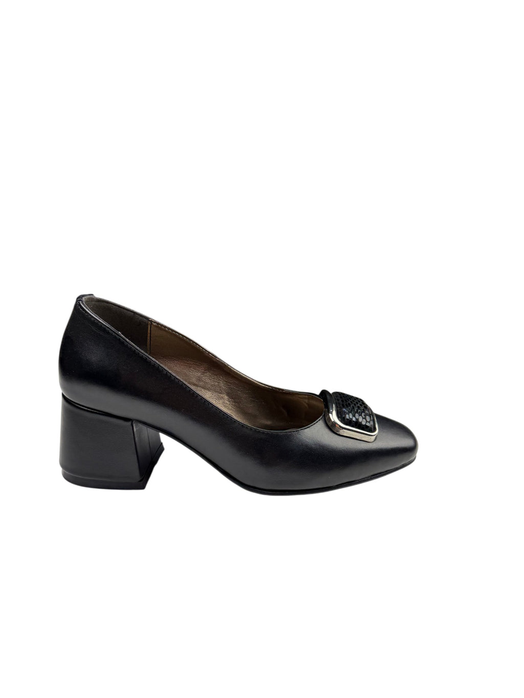 Pantofi damă negri din piele naturală cu toc gros