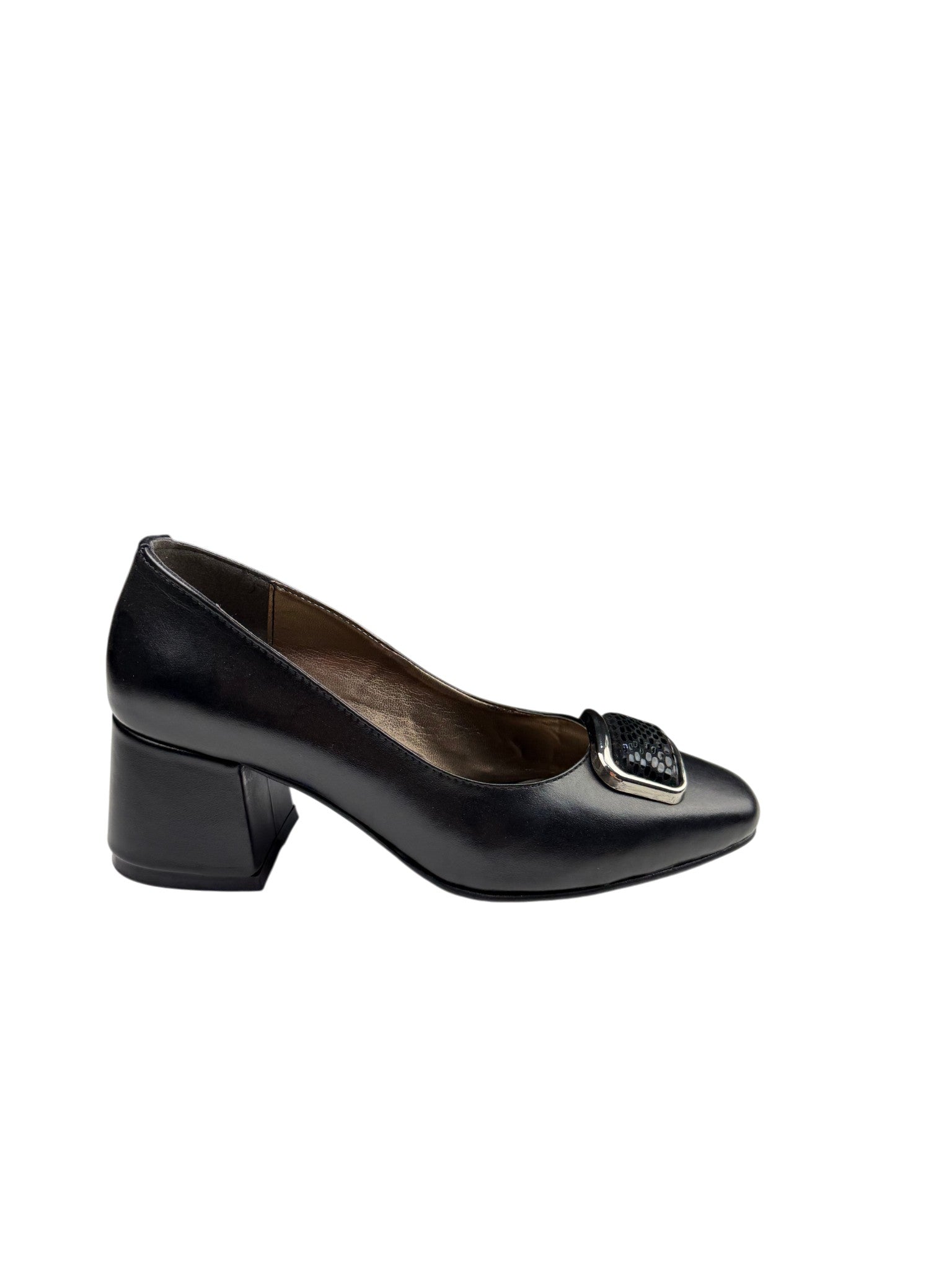 Pantofi damă negri din piele naturală cu toc gros
