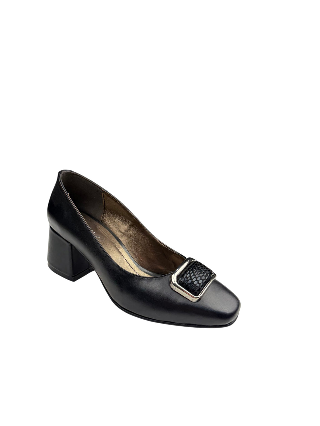 Pantofi damă negri din piele naturală cu toc gros