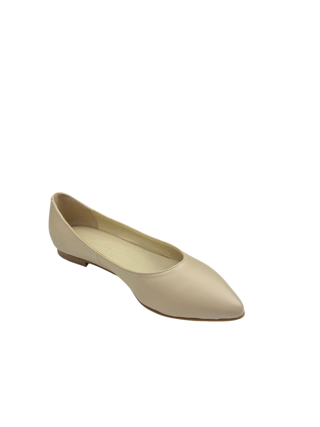 Balerini casual damă bej din piele naturală cu vârf ascuțit