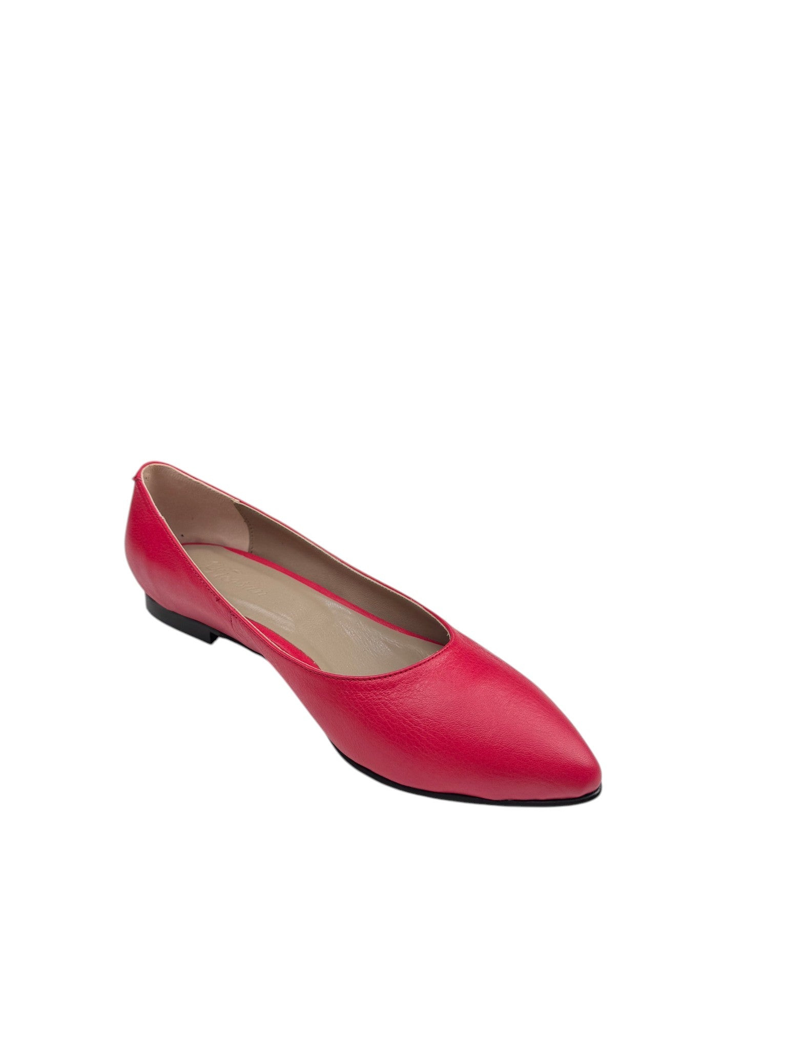 Balerini casual damă fucsia din piele naturală cu vârf ascuțit
