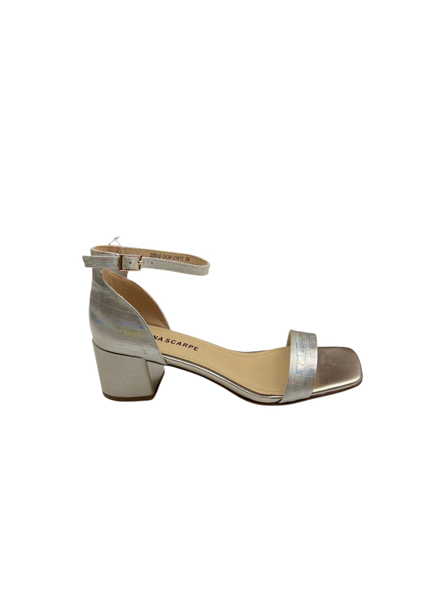 Sandale elegante damă argintii din piele naturală cu efect mozaic
