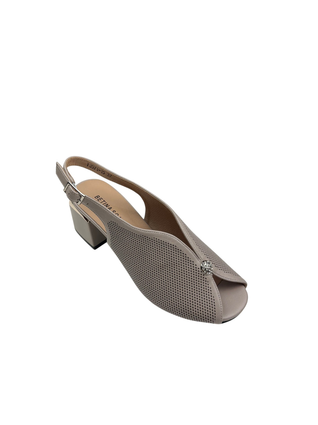 Sandale elegante damă bej din piele naturală cu perforații și toc gros