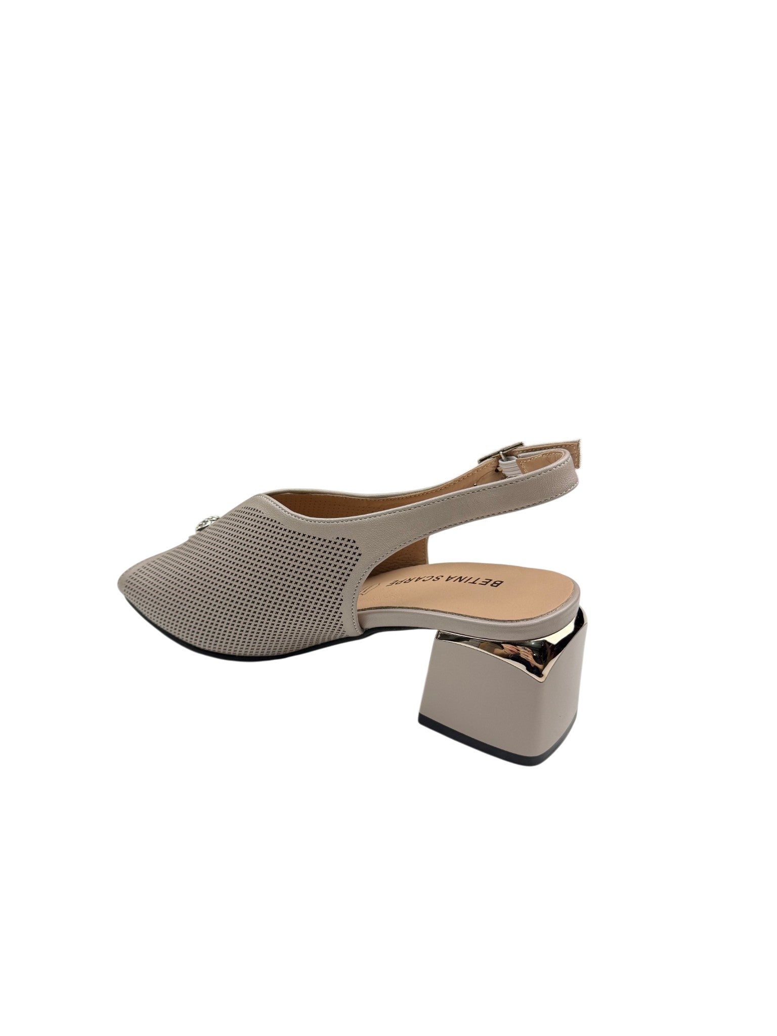 Sandale elegante damă bej din piele naturală cu perforații și toc gros