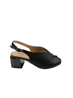 Sandale elegante damă negre din piele naturală cu perforații și toc gros