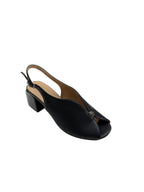 Sandale elegante damă negre din piele naturală cu perforații și toc gros