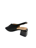 Sandale elegante damă negre din piele naturală cu perforații și toc gros