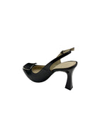 Pantofi eleganți damă negri din piele naturală cu toc subțire și cataramă pătrată