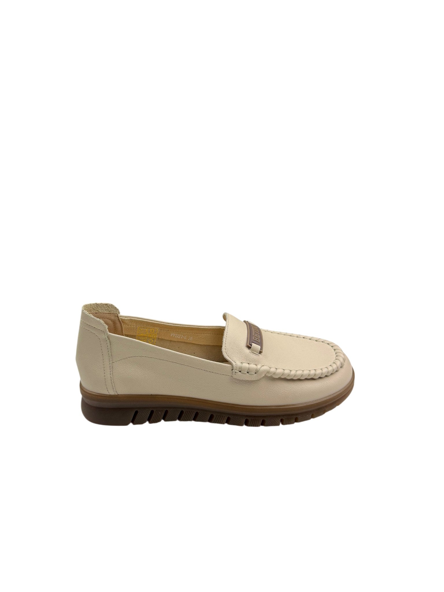 Pantofi casual damă bej cu logo și cusături