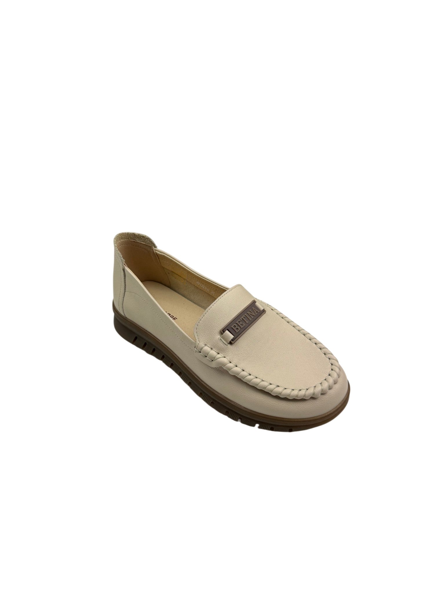 Pantofi casual damă bej cu logo și cusături
