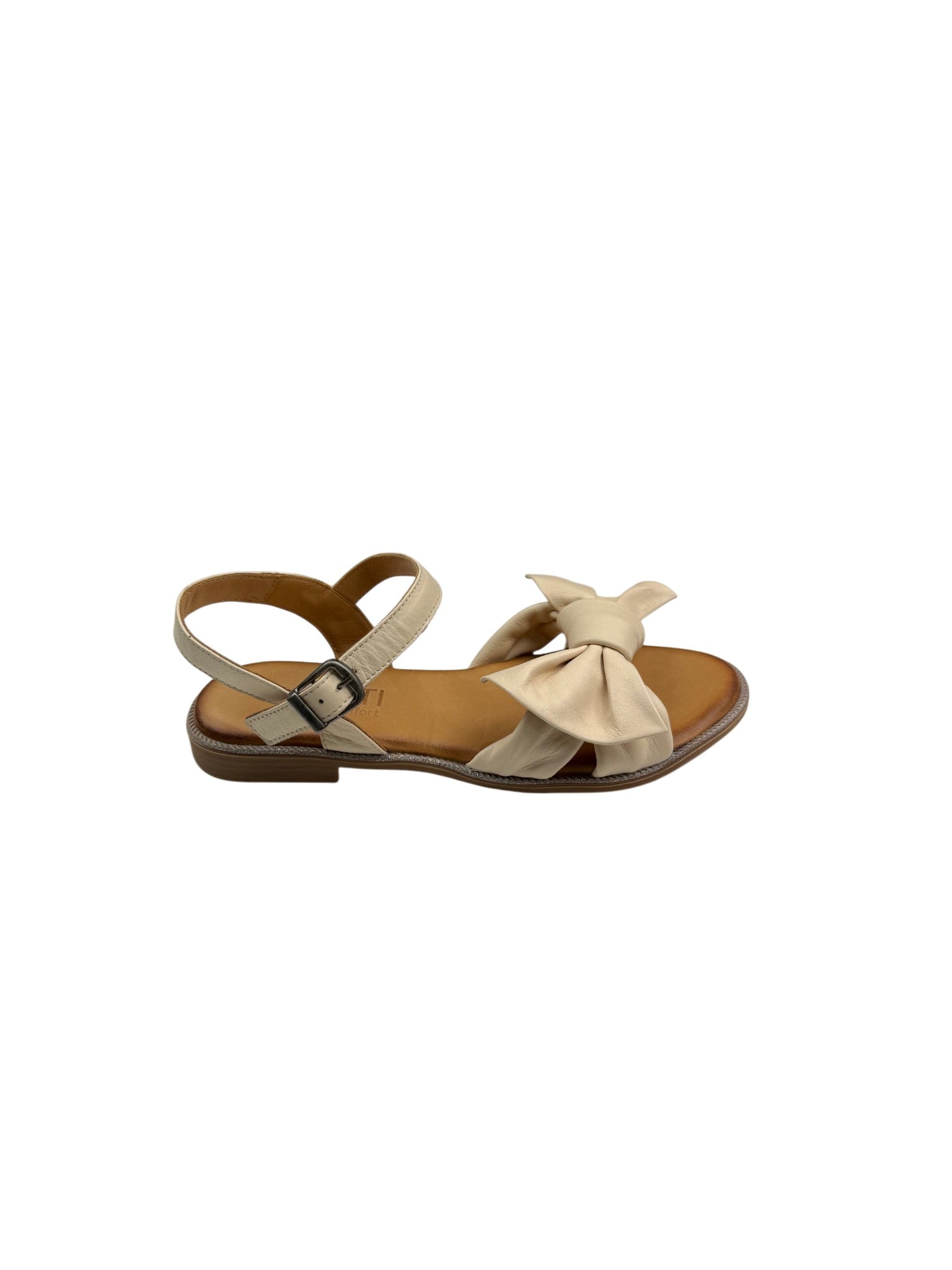 Sandale casual damă crem din piele naturală cu fundă