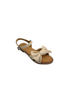 Sandale casual damă crem din piele naturală cu fundă
