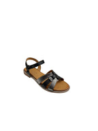 Sandale casual damă negre din piele naturală cu bretele argintii