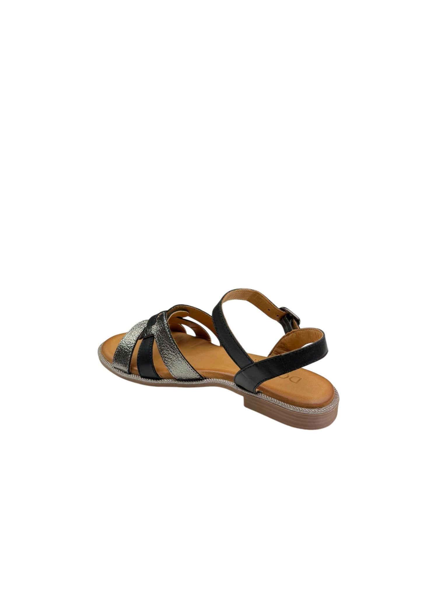 Sandale casual damă negre din piele naturală cu bretele argintii