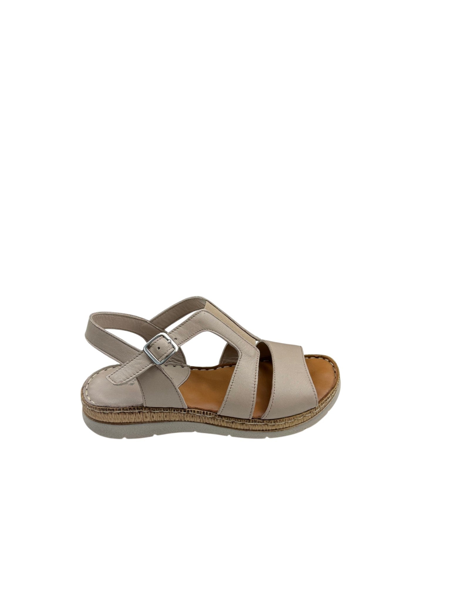 Sandale casual damă bej din piele naturală cu elastic central