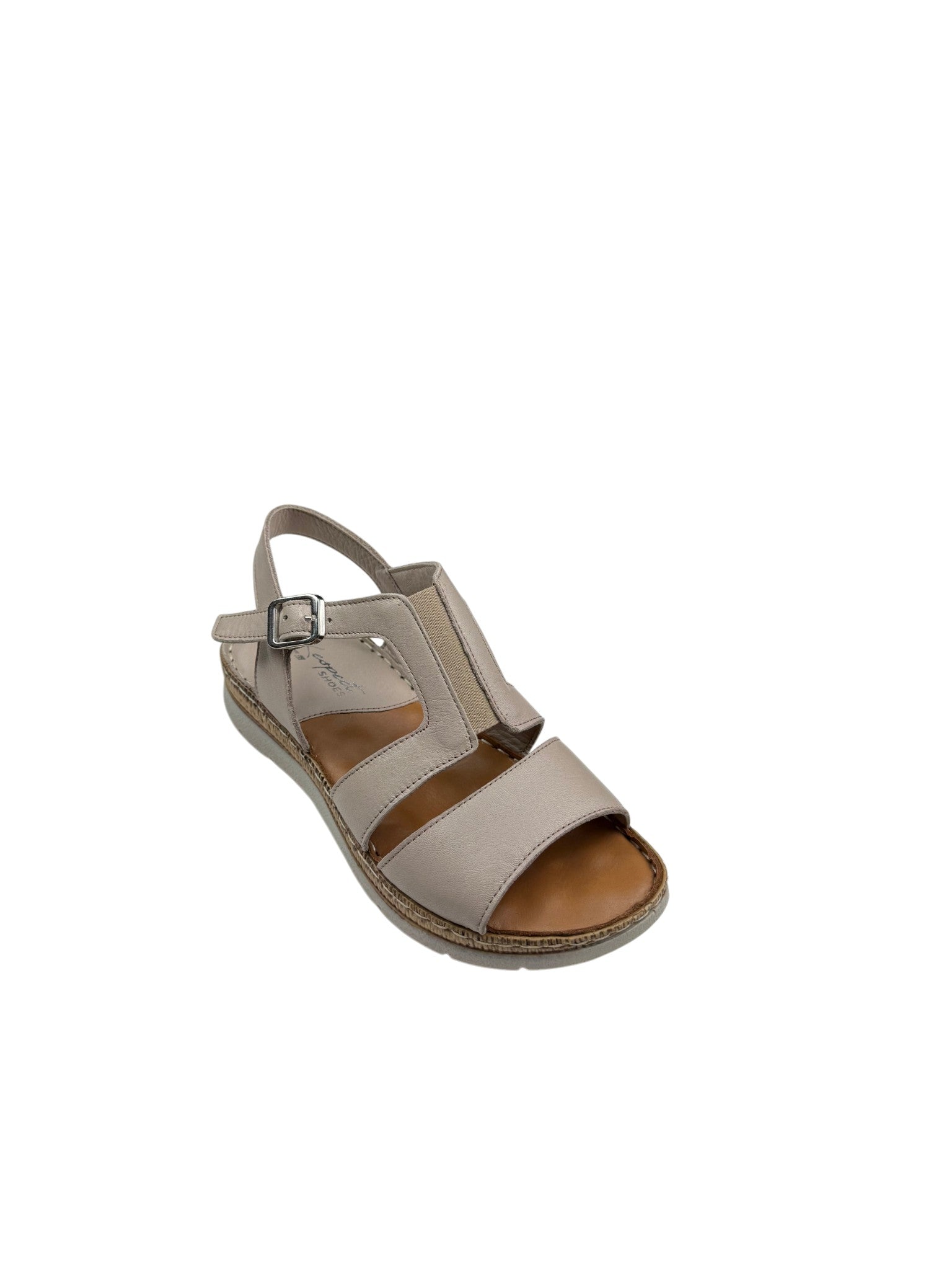 Sandale casual damă bej din piele naturală cu elastic central