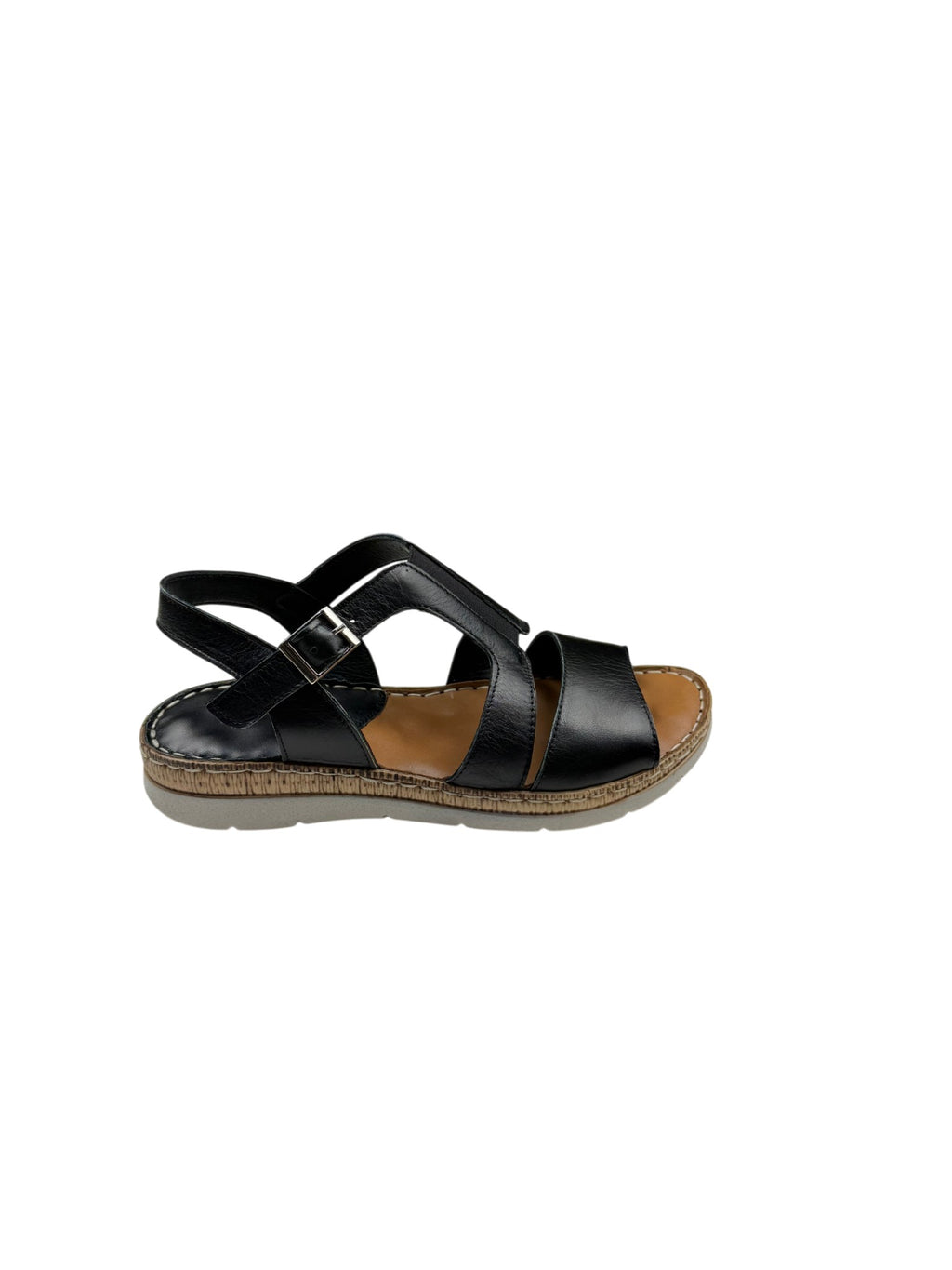 Sandale casual damă negre din piele naturală cu elastic central