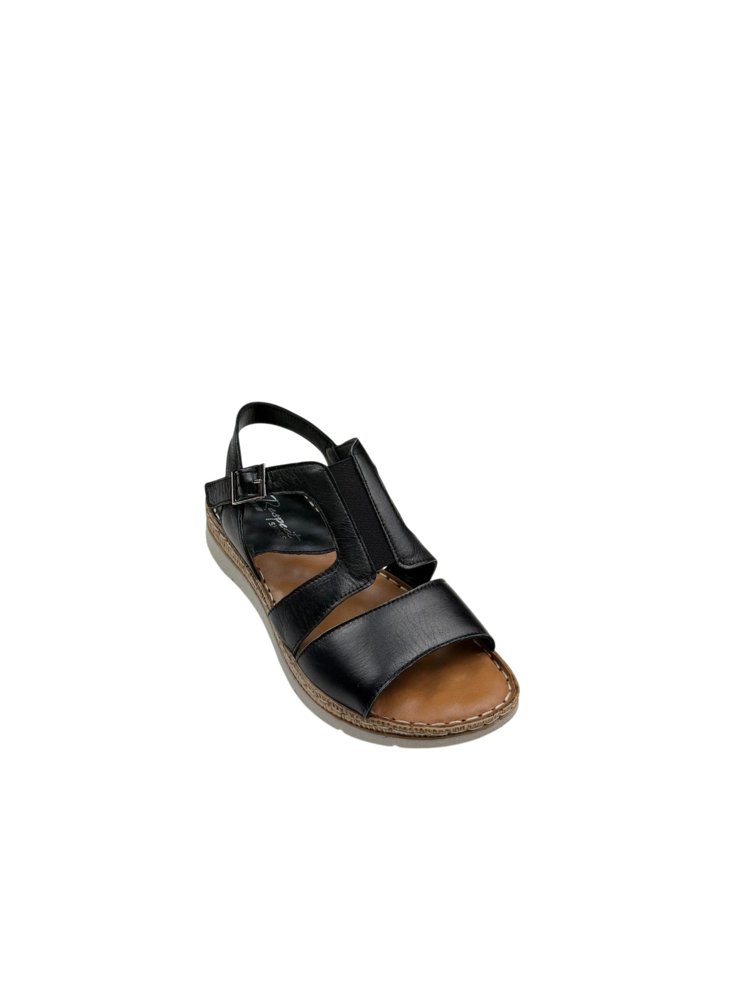 Sandale casual damă negre din piele naturală cu elastic central