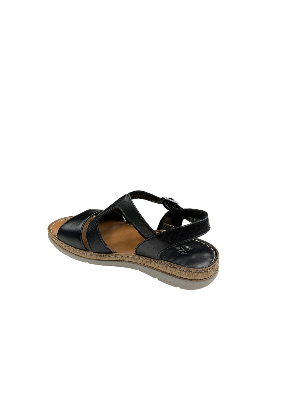 Sandale casual damă negre din piele naturală cu elastic central