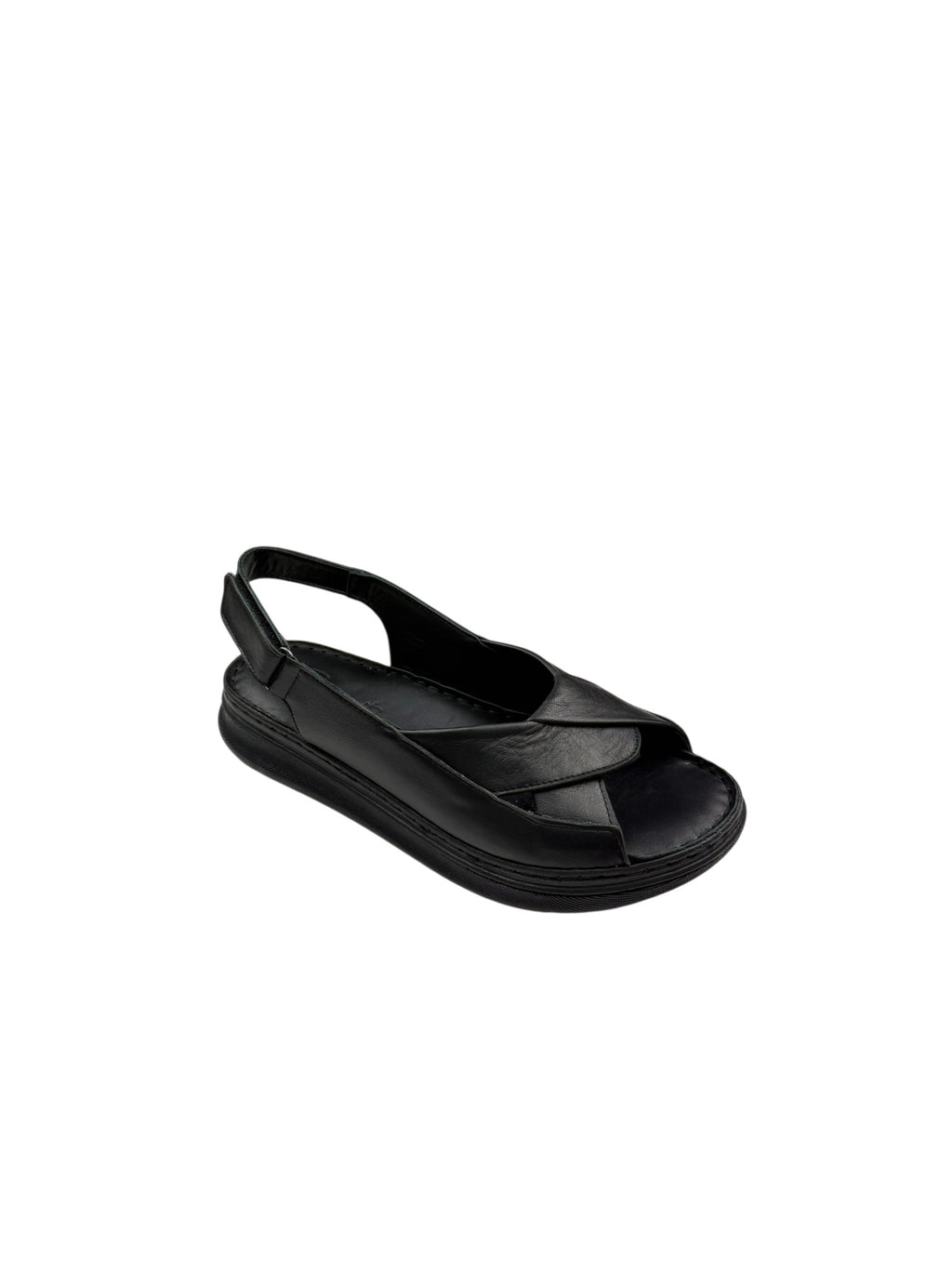 Sandale casual damă negre cu decupaj lateral și bretele late