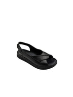 Sandale casual damă negre cu decupaj lateral și bretele late