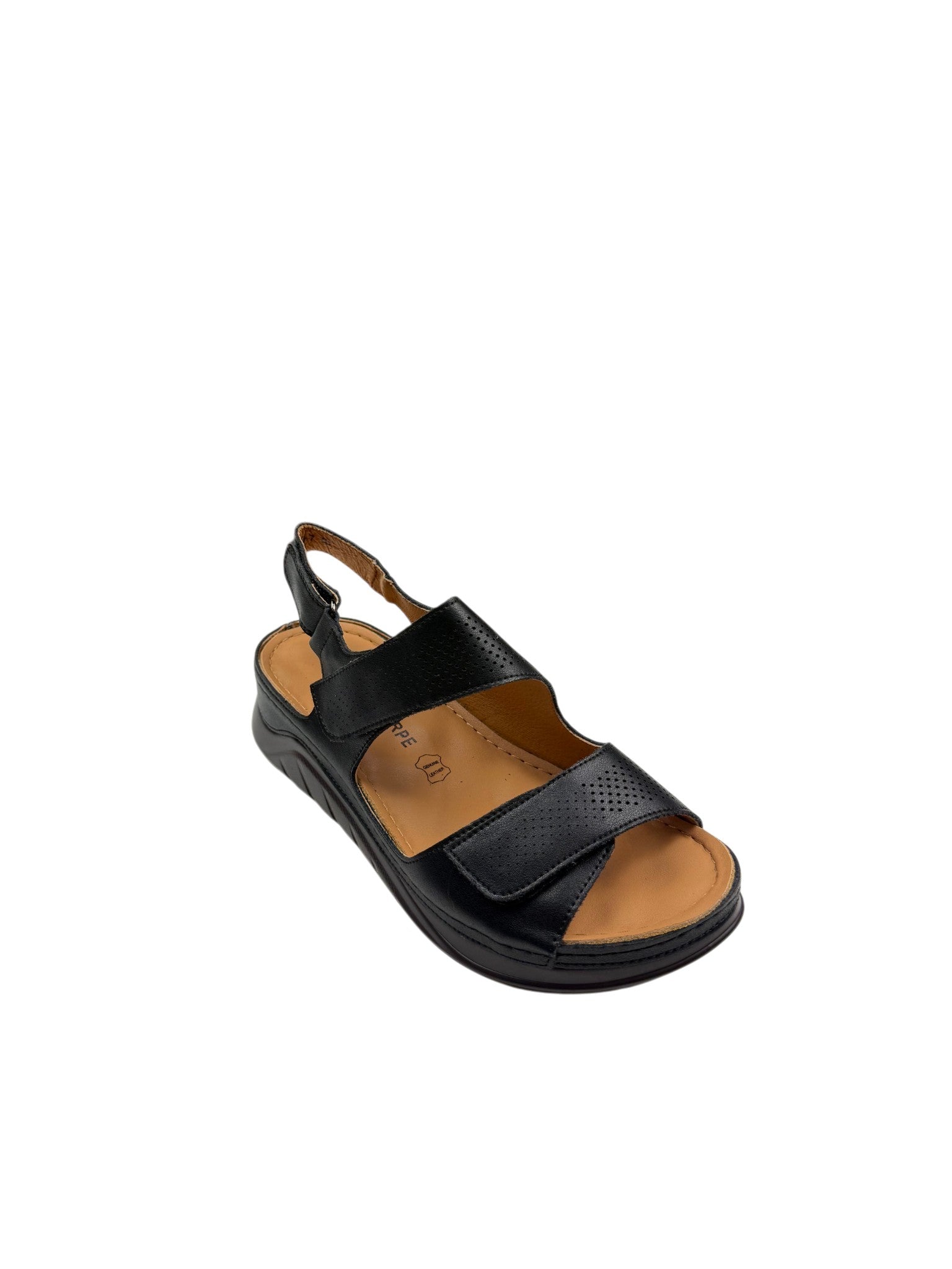 Sandale casual damă negre din piele naturală cu perforații și arici