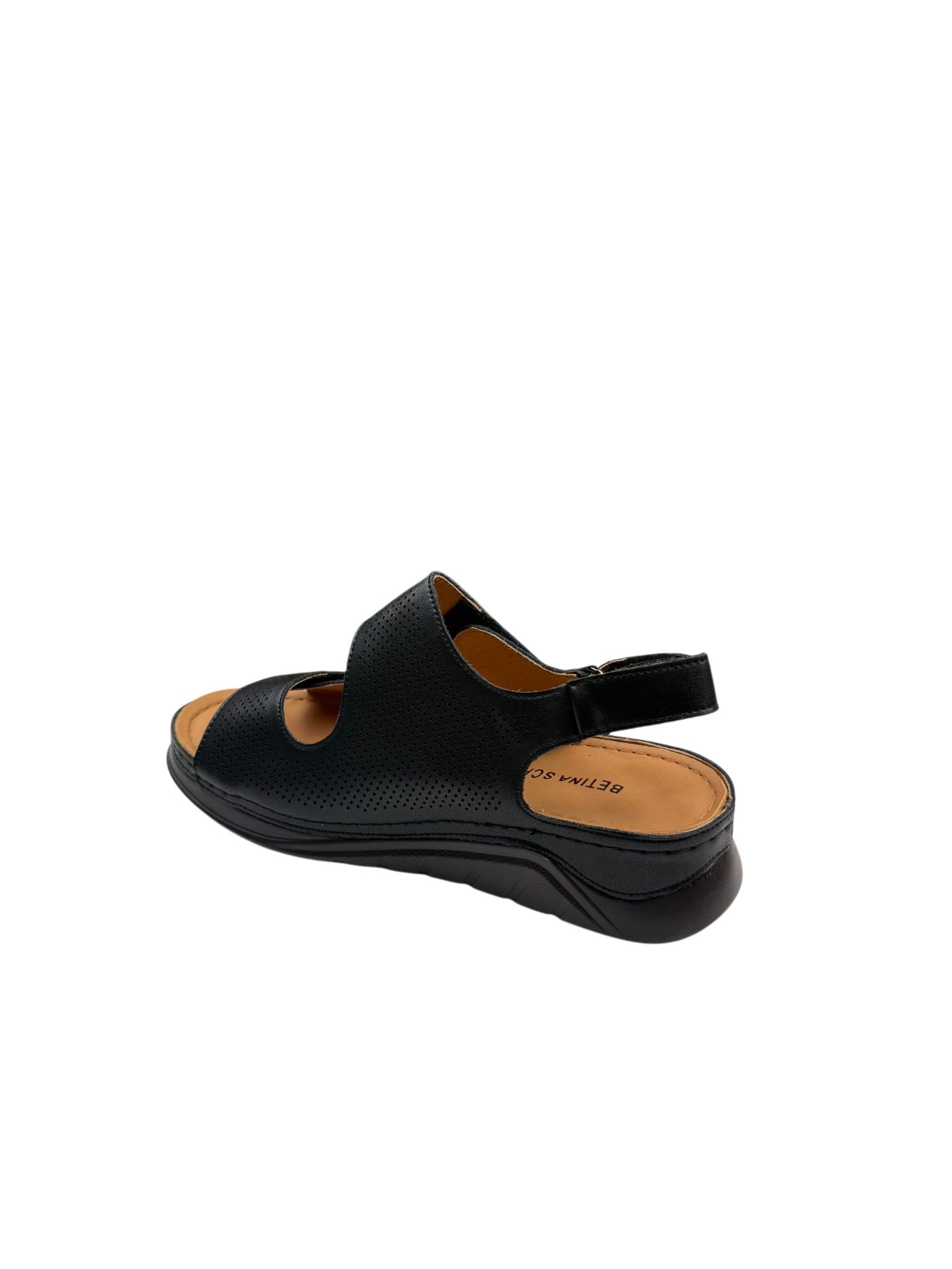 Sandale casual damă negre din piele naturală cu perforații și arici