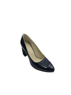 Pantofi eleganți damă bleumarin cu toc gros și cataramă