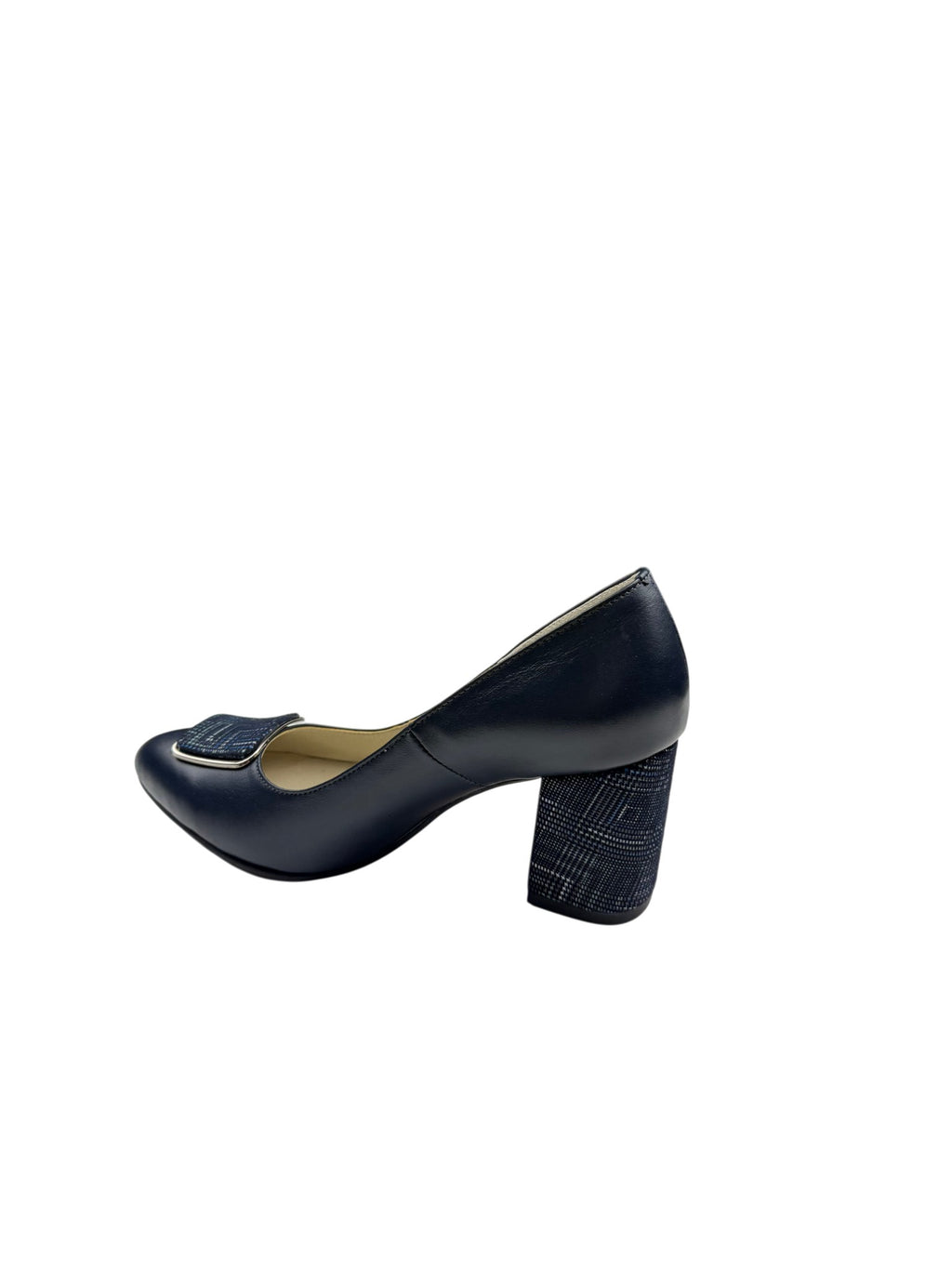 Pantofi eleganți damă bleumarin cu toc gros și cataramă