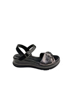 Sandale casual damă negre din piele naturală cu nod metalizat