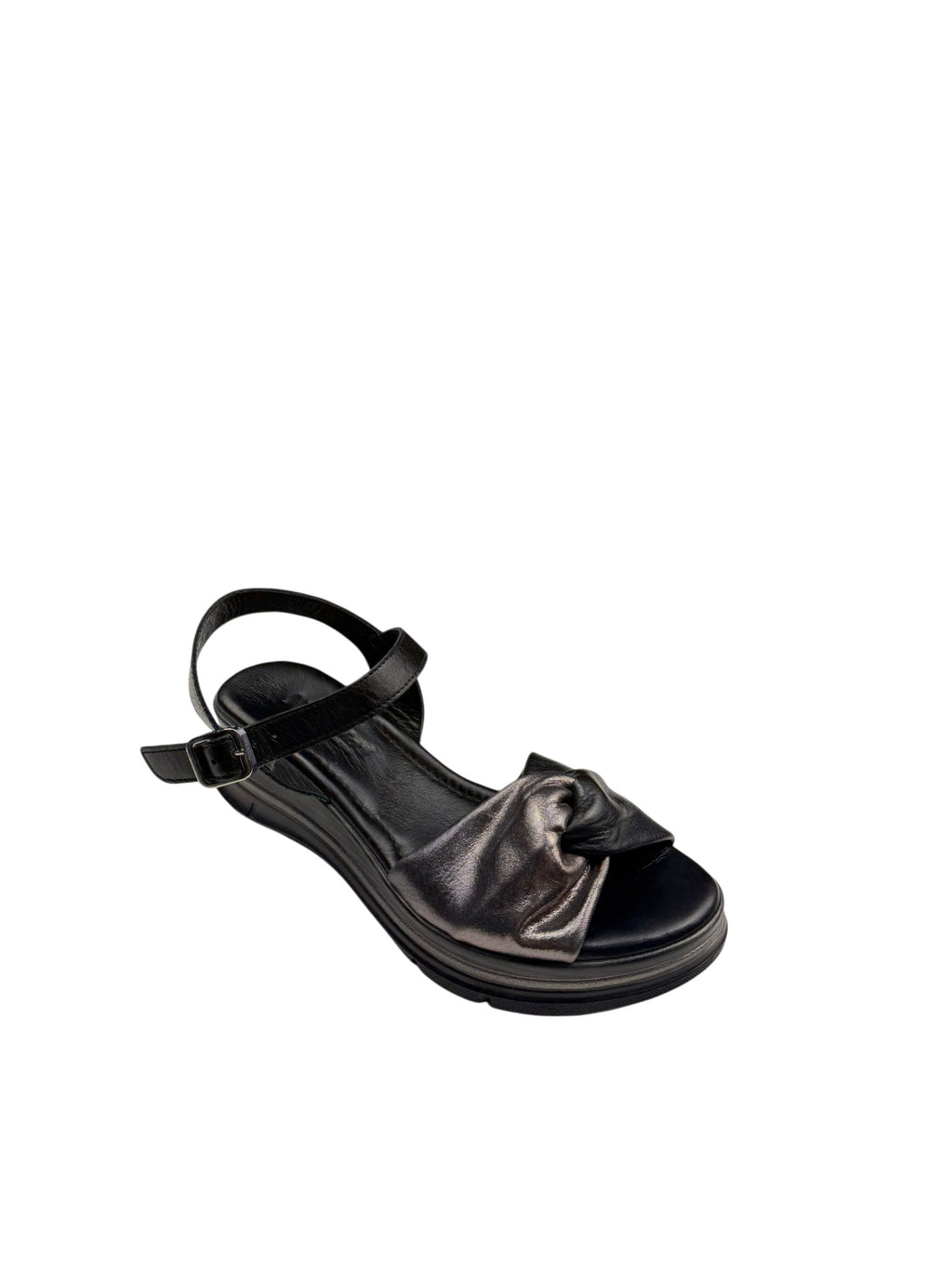 Sandale casual damă negre din piele naturală cu nod metalizat