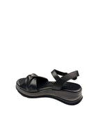 Sandale casual damă negre din piele naturală cu nod metalizat