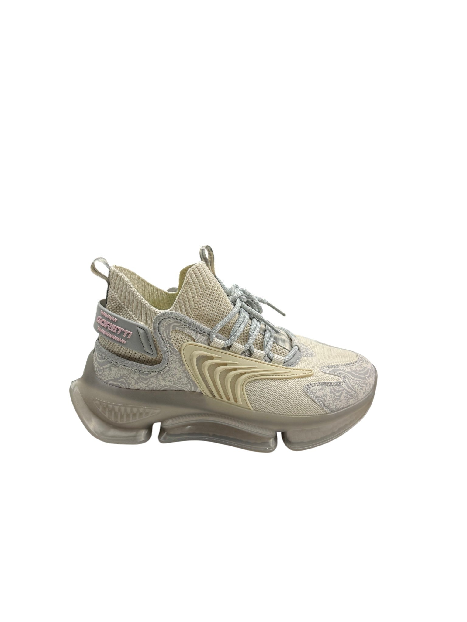 Pantofi sport damă bej cu imprimeu ornamental și talpă înaltă