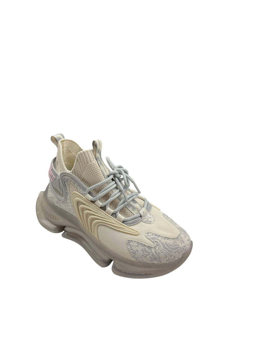 Pantofi sport damă bej cu imprimeu ornamental și talpă înaltă