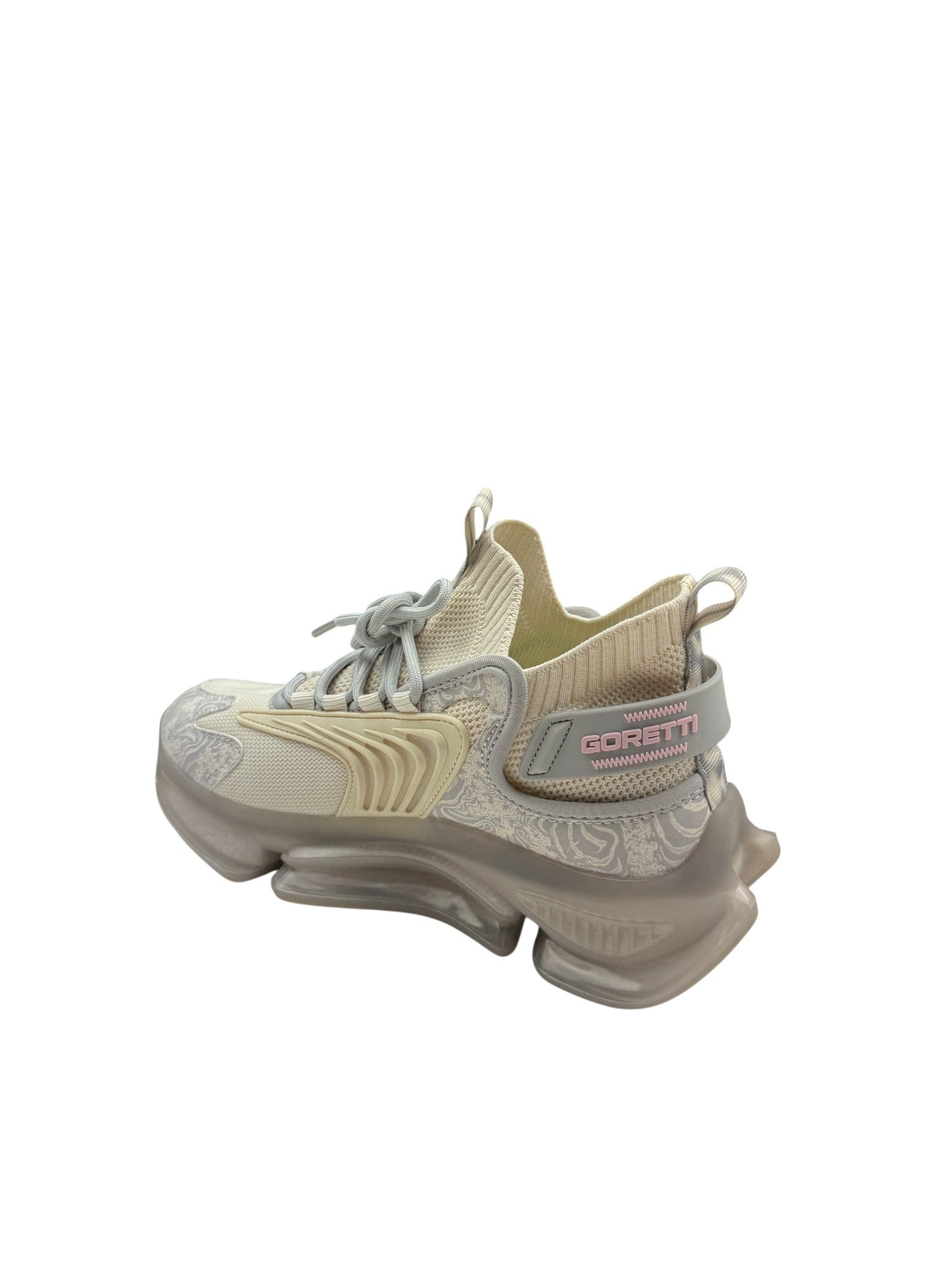Pantofi sport damă bej cu imprimeu ornamental și talpă înaltă