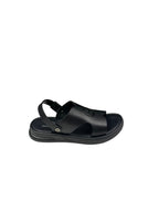 Sandale casual bărbați negre din piele naturală cu baretă la spate și decupaje laterale