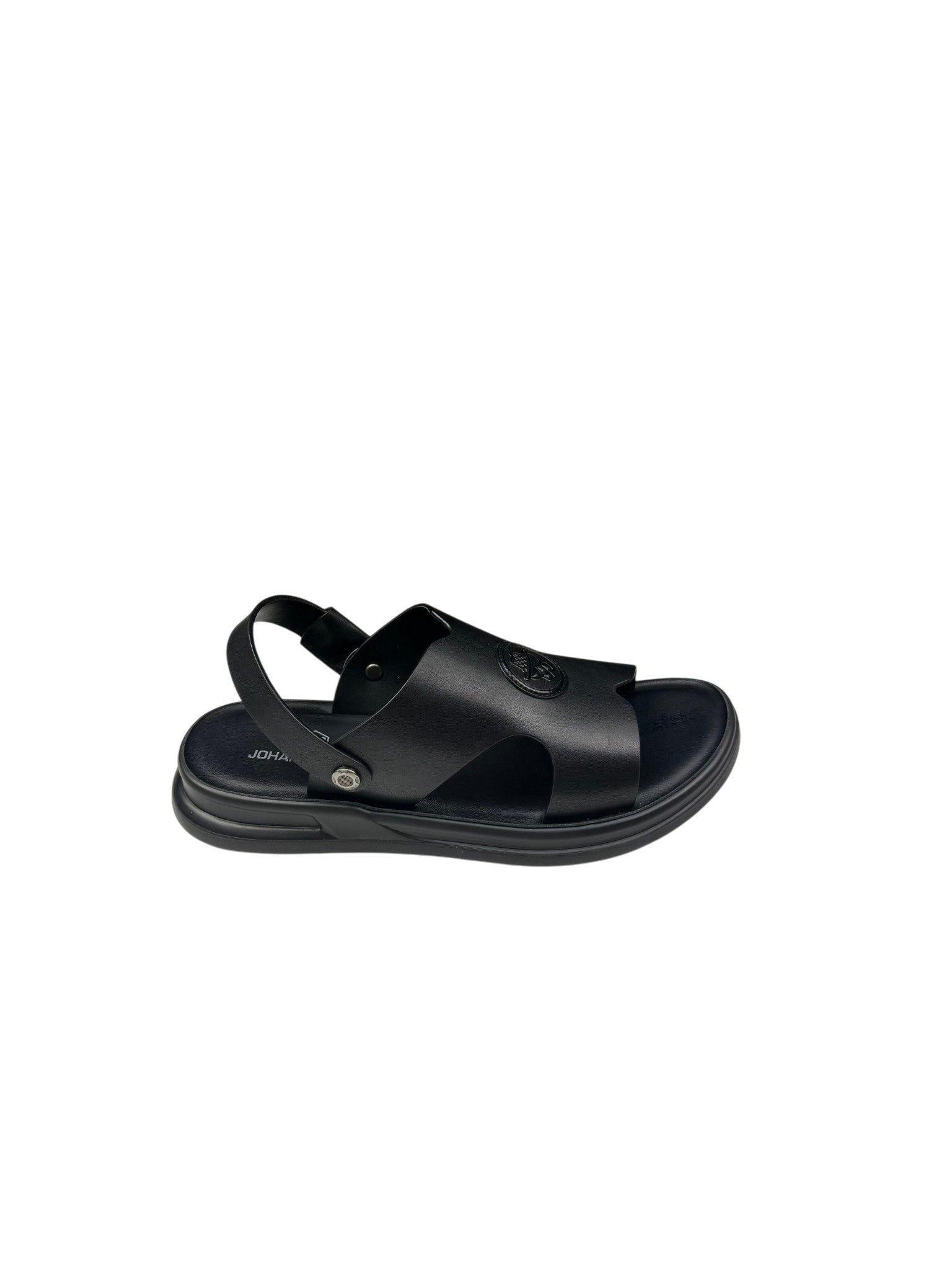 Sandale casual bărbați negre din piele naturală cu baretă la spate și decupaje laterale