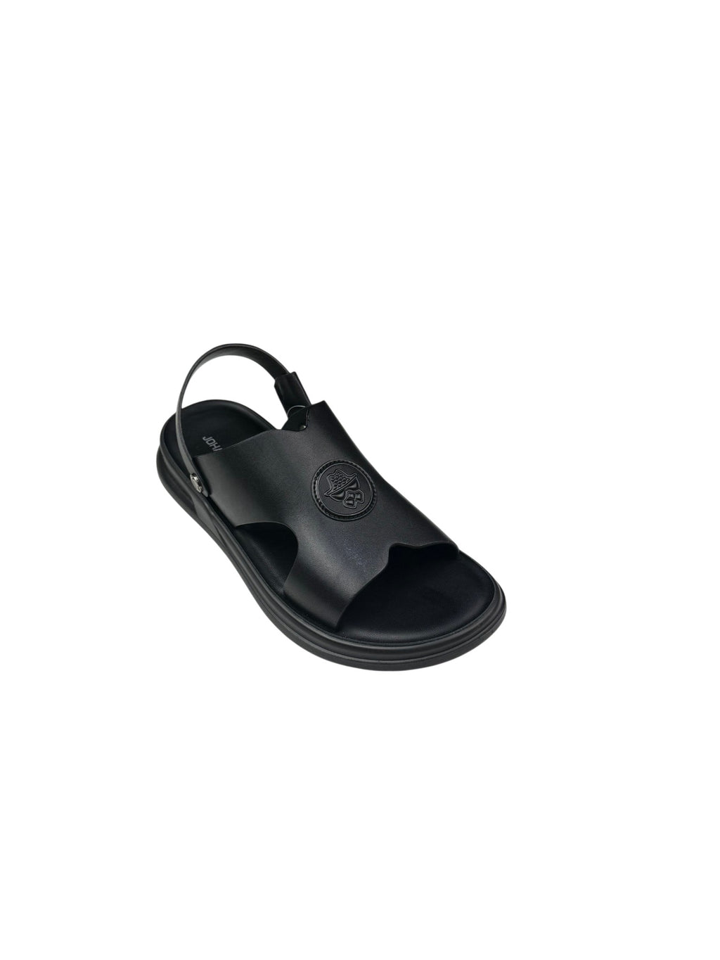 Sandale casual bărbați negre din piele naturală cu baretă la spate și decupaje laterale