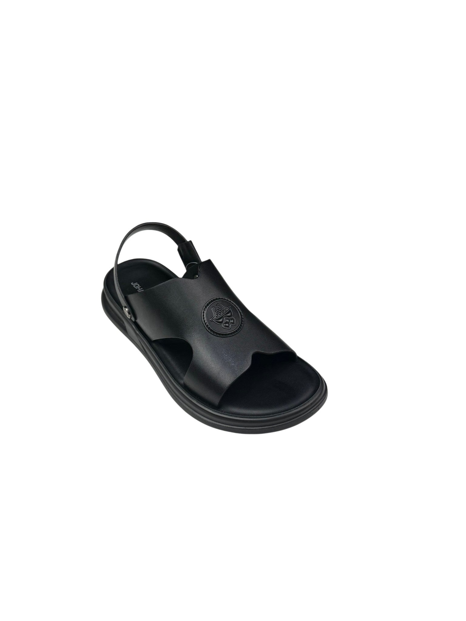 Sandale casual bărbați negre din piele naturală cu baretă la spate și decupaje laterale