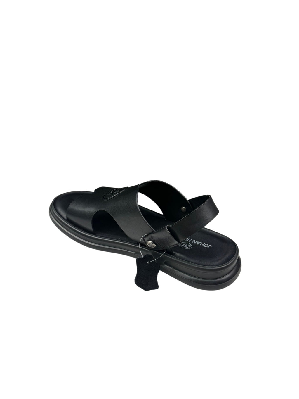 Sandale casual bărbați negre din piele naturală cu baretă la spate și decupaje laterale