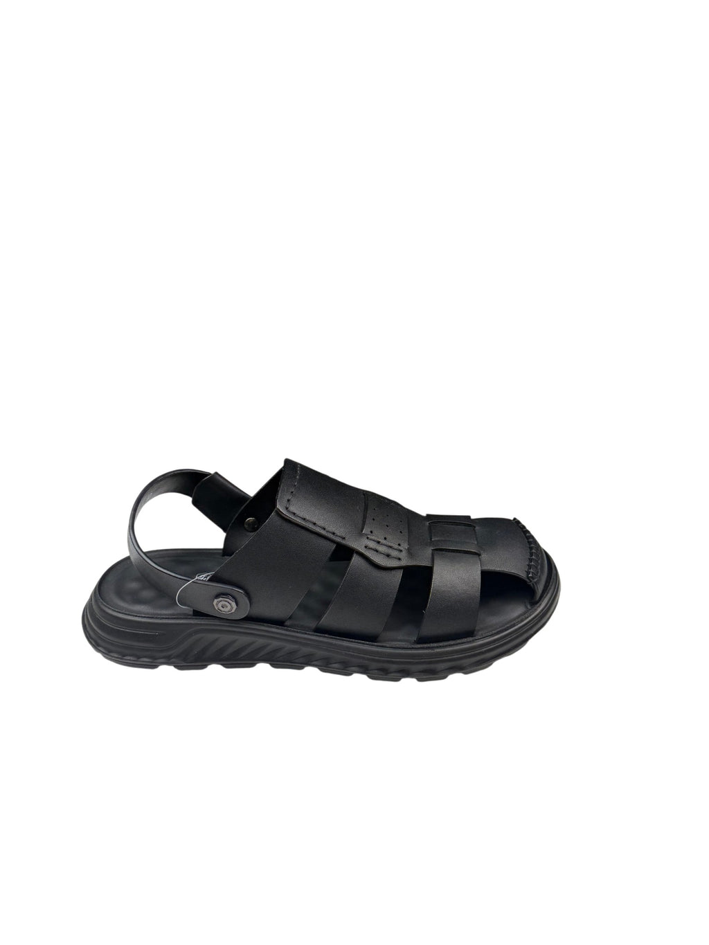 Sandale casual bărbați negre din piele naturală cu perforații și bretele late