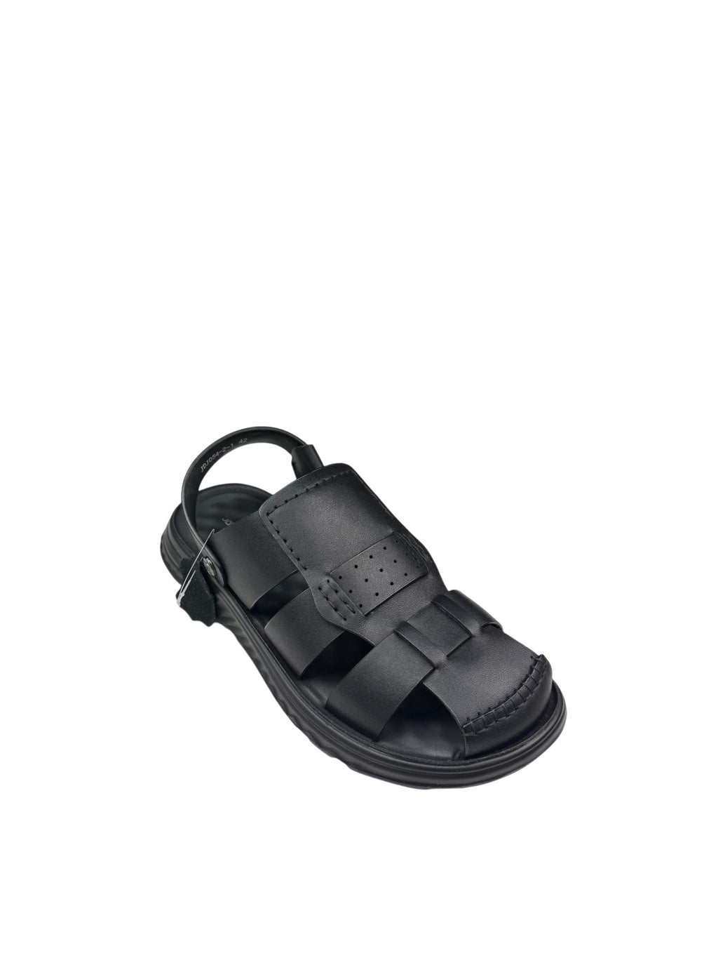 Sandale casual bărbați negre din piele naturală cu perforații și bretele late
