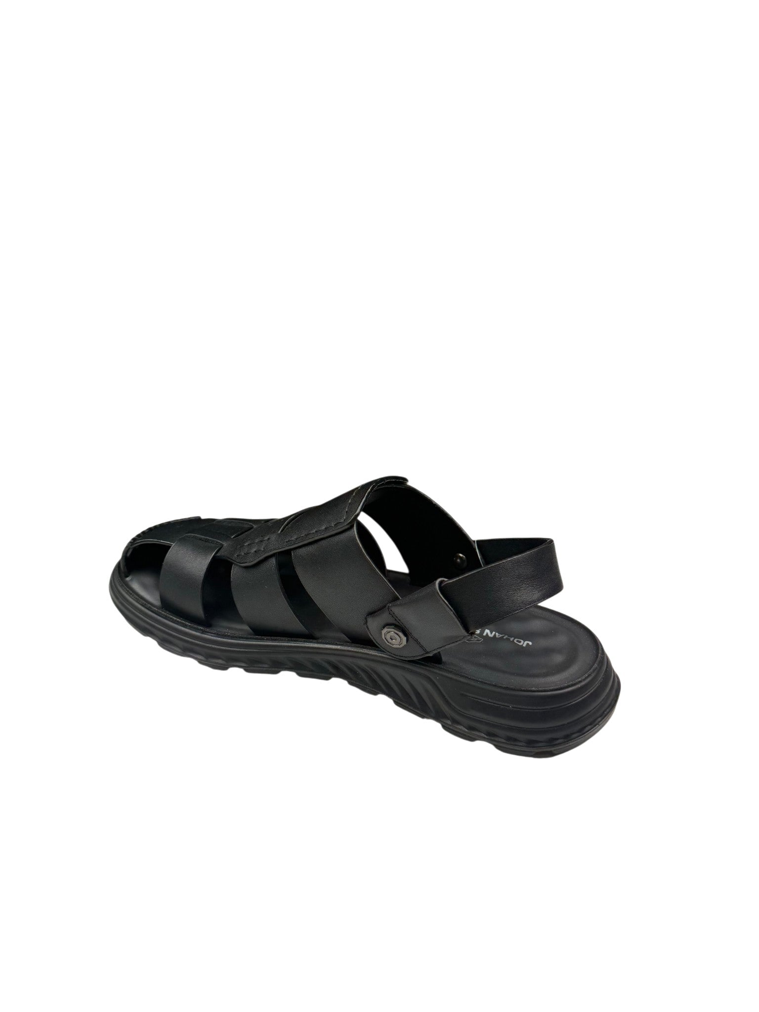 Sandale casual bărbați negre din piele naturală cu perforații și bretele late