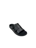 Papuci casual bărbați negri din piele naturală cu bretele late